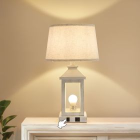 20.5" Set of 2 Vintage Table Lamps for Living Room,Farmhouse Industrial Nightstand Lamp with USB C+A & Outlet