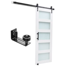 Sliding Barn Door, 36 x 84 inch, High-Strength MDF Panel and Glass, Barn Door with Hardware Kit, Water-Proof PVC Surface, Easy to Install, H-Fram