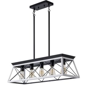 (Same as W134065438/L1001) 32" Black White Industrial 5-Light Pendant Chandelier, Modern Metal Cage Design, Adjustable Hanging Light for Dining R