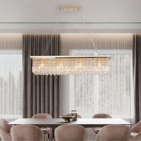 Modern Crystal Chandelier for Dining Room 8-Light Gold Rectangle Raindrop Chandelier Contemporary Rectangular Pendant Light Fixture for Kitchen I