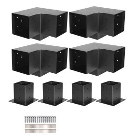 Pergola Bracket Kit, 4x4 Inch (Inner Size 3.5x3.5), 4 Pcs 3-Way Heavy Duty Corner Bracket Woodworks DIY Post Base Kit