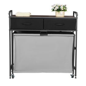 3 Section Laundry Sorter, Rolling Laundry Hamper with 2 Drawers, Hooks & Wheels