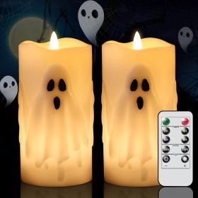 Halloween Ghost Flameless Pillar Candles with Remote Timer