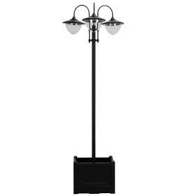 74.5" 3-head Solar Lamp Post Street Light with Planter, Automatic-on, 6 Hour Max Outdoor Ready LED Lighting, Black