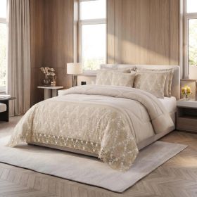 3-Piece Lace Embroidered Comforter Set with 2 Pillow Shams, Elegant Floral Bedding for Queen, King and California King Beds (Option: Ivory-King)