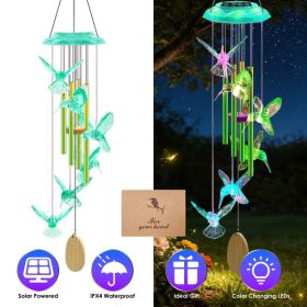 Solar Wind Chime With Aluminum Tubes 7 Color Changing Wind Chime For Outside IP44 Waterproof Outdoor Garden Yard Decor Spring Summer (Option: GreenHummingbird)