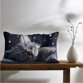 2 Pcs Cats And Starry Sky Art Bedroom Satin Print Soft Skin Friendly Pillowcases Suitable For All Seasons (Option: 51x102cm-Black)