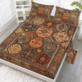 4pcs Retro Bohemian Geometric Style Minimalist Comfort Series Bed 1Fitted Sheet 1 Sheet And Two Pillowcases Bedding For All Seasons Use (Option: King-Brown)
