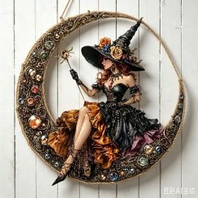 Halloween New Hot Selling Riding Broom Magical Witch Creative Wooden Printing Doors and Windows Garden Hanging Decoration (Color: 3, size: 20*20*0.5)