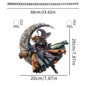 Halloween New Hot Selling Riding Broom Magical Witch Creative Wooden Printing Doors and Windows Garden Hanging Decoration (Color: 4, size: 20*20*0.5)