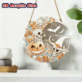 Halloween New Hot Selling Riding Broom Magical Witch Creative Wooden Printing Doors and Windows Garden Hanging Decoration (Color: 14, size: 15*15*0.5)
