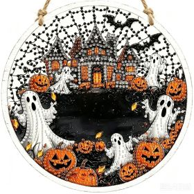 Halloween New Hot Selling Riding Broom Magical Witch Creative Wooden Printing Doors and Windows Garden Hanging Decoration (Color: 21, size: 30*30*0.5)