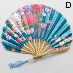 1pc Folding Fan Handheld Fans Chinese Imitation Silk Classical Hanfu Fan Tassel Elegent Female Fan Home Decoration Fan Chinese Fan Hand Folding F (Color: Lake Blue)