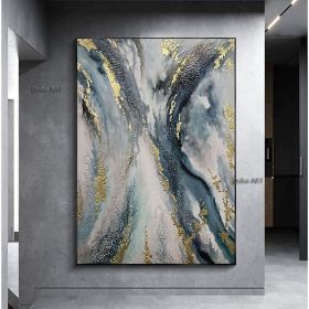 Handmade Oil Painting Canvas Wall Art Decoration Abstract Art Painting Gold Foil Streamer for Home Living Room hallway bedroom luxurious decorati (size: 90x120cm)