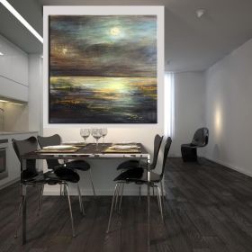 Hot Selling Artist Hand-painted High Quality Abstract Black and gold landscape Oil Painting Handmade on Canvas for room unframed (size: 60x60cm)