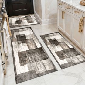 Three-piece kitchen rug set, non-slip and washable, abstract pattern kitchen hallway rug, soft and comfortable, suitable for sinks, floors, entra (Main Color: White, Main Material: Polyester)