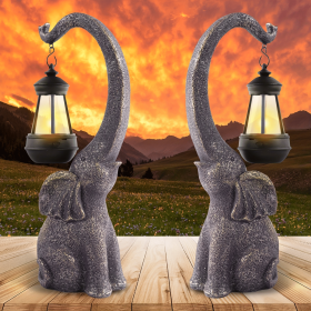 Solar Elephant Statue, Outdoor Garden Resin Elephant Sculpture, Art Ornament with Solar LED Lights, Garden Landscape Sculpture (quantity: 2)