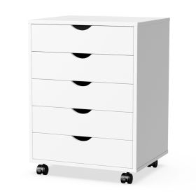 Storage Cabinet Dressers with Wheels Mobile Organizer Drawers for Office, Bedroom, Home (Color: White/5 Drawers)