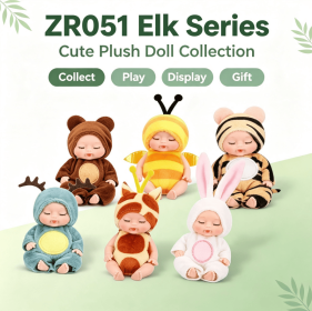 Cute Sleeping Baby Doll Set, Animal Themed Plush Doll Collection, Soft Plush Outfit Mini Collectible Figure Toy (style: ZR051 Elk Series)