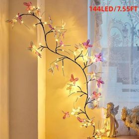 Light with Butterfly 144LED 7.22FT Enchanted Wall Decoration Vine Lights 8 Light Modes for Indoor Home Wall Decoration (size: 7.55FT)