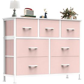 Desser For Bedroom With 7 Fabric Drawers Organizer Storage Closet Chest Clothes For Living Room Display Cabinet Of Furniture (Color: Pink)