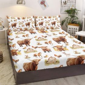 3pcs Little Cow And Duck Pet Theme Children's Fun Style Minimalist Comfort Series Bed Sheet And Two Pillowcases Bedding For All Seasons Use (Option: King-White)