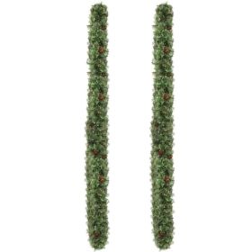 2 Pack 9FT Pre-lit Snow Flocked Christmas Garland, Lighted Artificial Xmas Garland With 200 Warm Lights And 440 Tips And Red Berries, For Front D (Option: Defaulttitle)